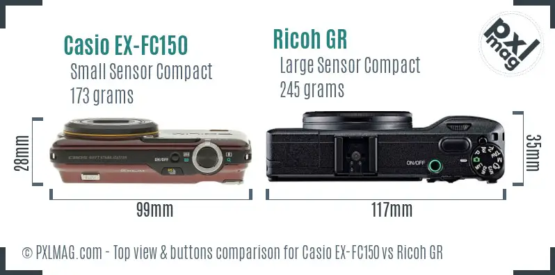 Casio EX-FC150 vs Ricoh GR top view buttons comparison