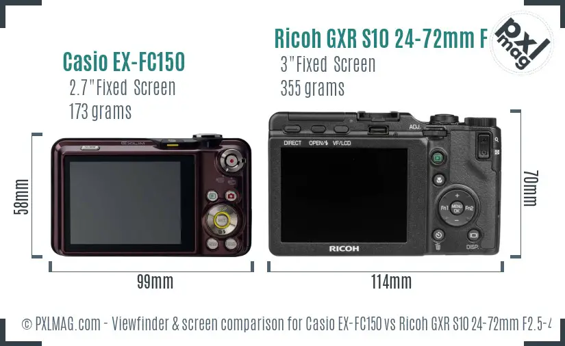 Casio EX-FC150 vs Ricoh GXR S10 24-72mm F2.5-4.4 VC Screen and Viewfinder comparison Casio EX-FC150 vs Ricoh GXR S10 24-72mm F2.5-4.4 VC Screen and Viewfinder comparison