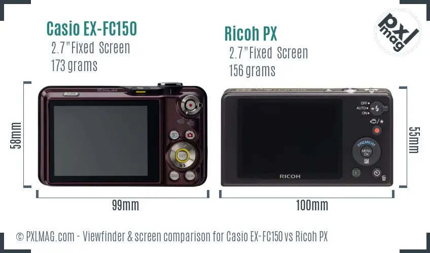 Casio EX-FC150 vs Ricoh PX Screen and Viewfinder comparison