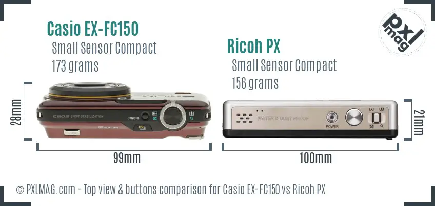 Casio EX-FC150 vs Ricoh PX top view buttons comparison