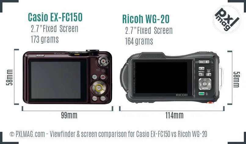 Casio EX-FC150 vs Ricoh WG-20 Screen and Viewfinder comparison