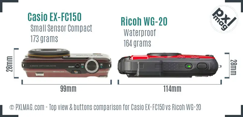 Casio EX-FC150 vs Ricoh WG-20 top view buttons comparison