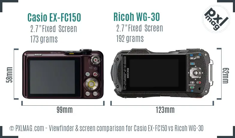 Casio EX-FC150 vs Ricoh WG-30 Screen and Viewfinder comparison