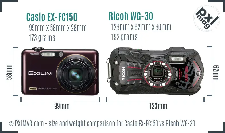 Casio EX-FC150 vs Ricoh WG-30 size comparison