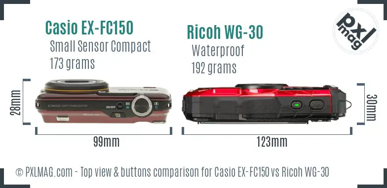 Casio EX-FC150 vs Ricoh WG-30 top view buttons comparison