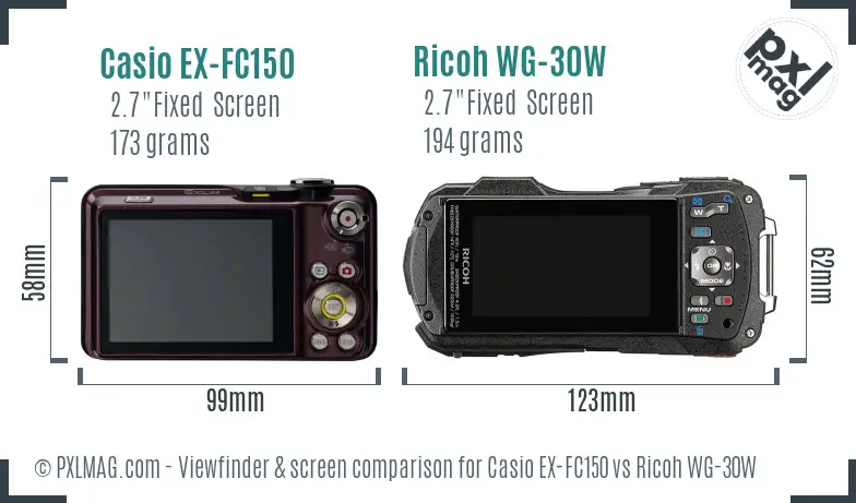 Casio EX-FC150 vs Ricoh WG-30W Screen and Viewfinder comparison