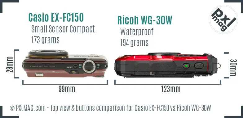 Casio EX-FC150 vs Ricoh WG-30W top view buttons comparison