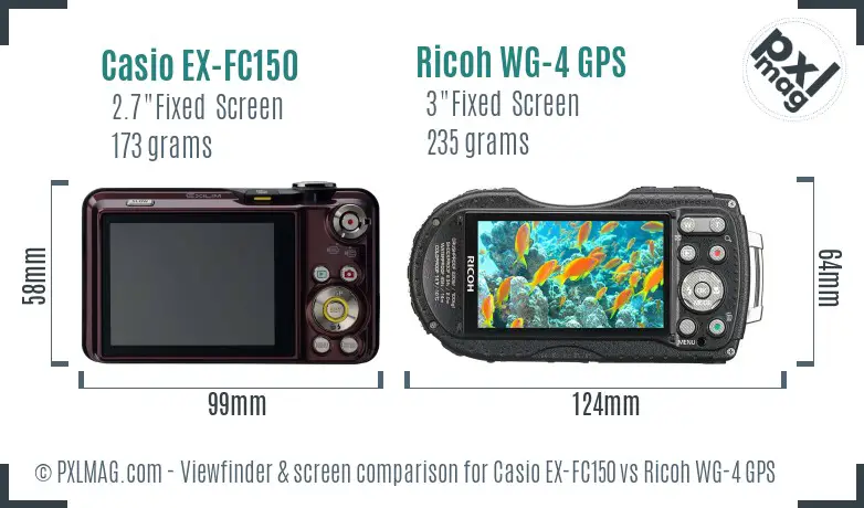 Casio EX-FC150 vs Ricoh WG-4 GPS Screen and Viewfinder comparison