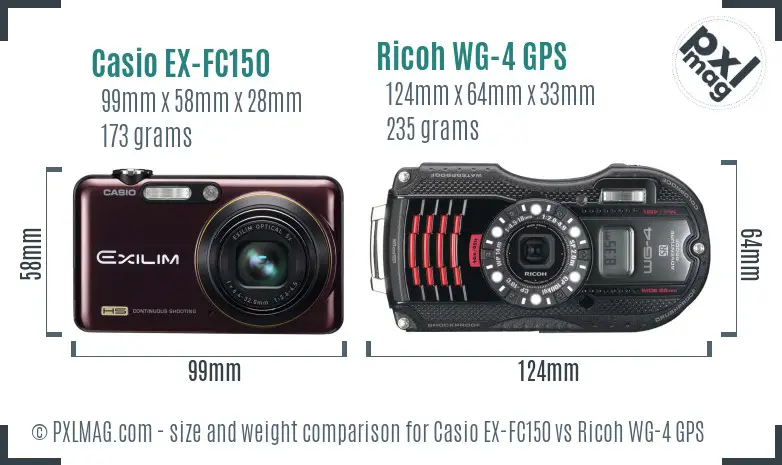 Casio EX-FC150 vs Ricoh WG-4 GPS size comparison