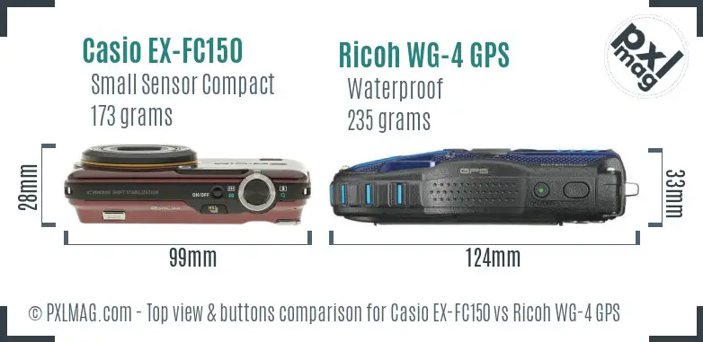 Casio EX-FC150 vs Ricoh WG-4 GPS top view buttons comparison