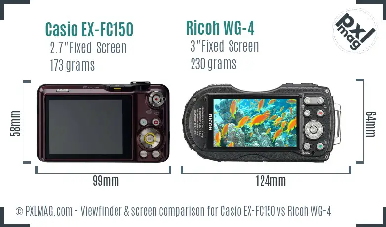 Casio EX-FC150 vs Ricoh WG-4 Screen and Viewfinder comparison