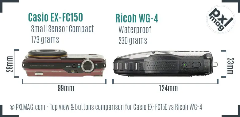 Casio EX-FC150 vs Ricoh WG-4 top view buttons comparison