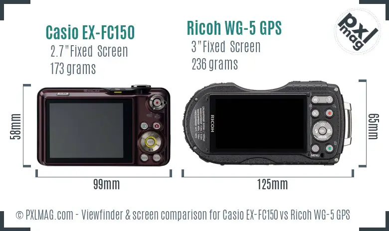 Casio EX-FC150 vs Ricoh WG-5 GPS Screen and Viewfinder comparison