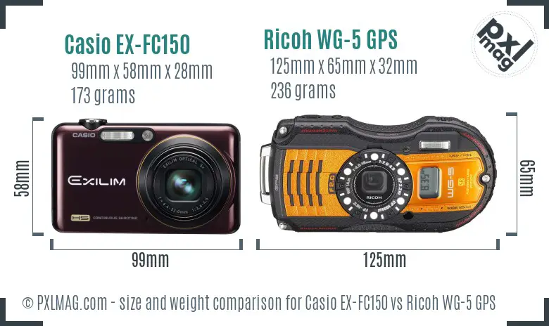 Casio EX-FC150 vs Ricoh WG-5 GPS size comparison