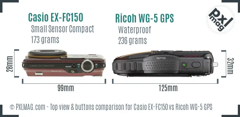 Casio EX-FC150 vs Ricoh WG-5 GPS top view buttons comparison