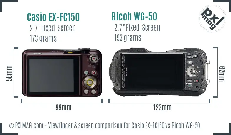 Casio EX-FC150 vs Ricoh WG-50 Screen and Viewfinder comparison