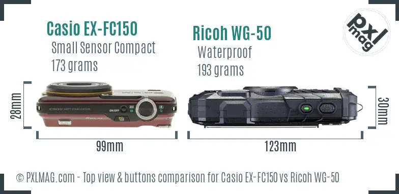 Casio EX-FC150 vs Ricoh WG-50 top view buttons comparison