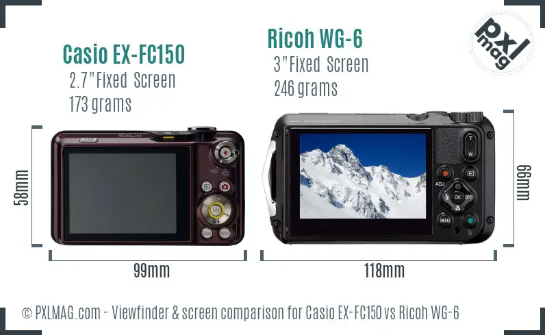 Casio EX-FC150 vs Ricoh WG-6 Screen and Viewfinder comparison