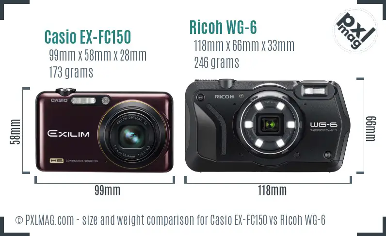 Casio EX-FC150 vs Ricoh WG-6 size comparison