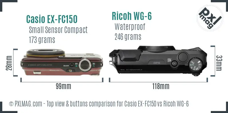 Casio EX-FC150 vs Ricoh WG-6 top view buttons comparison