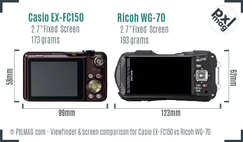 Casio EX-FC150 vs Ricoh WG-70 Screen and Viewfinder comparison