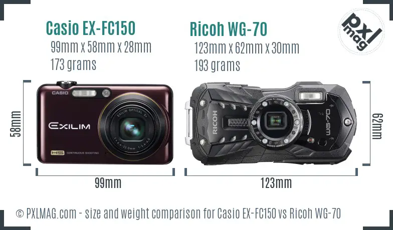 Casio EX-FC150 vs Ricoh WG-70 size comparison