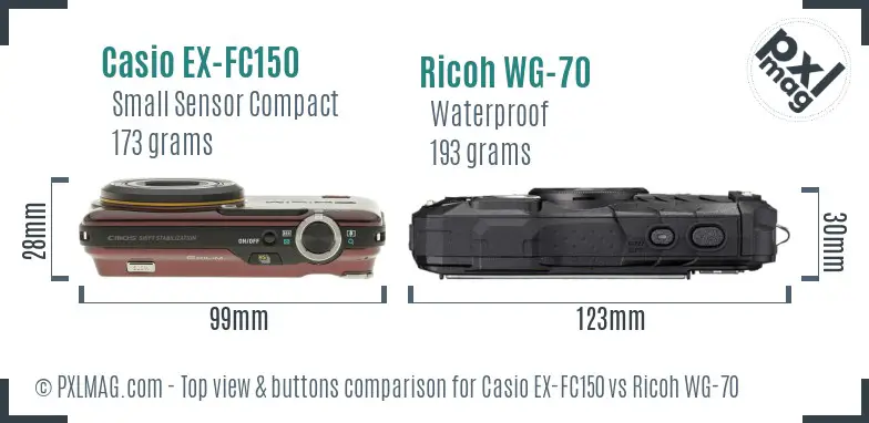 Casio EX-FC150 vs Ricoh WG-70 top view buttons comparison