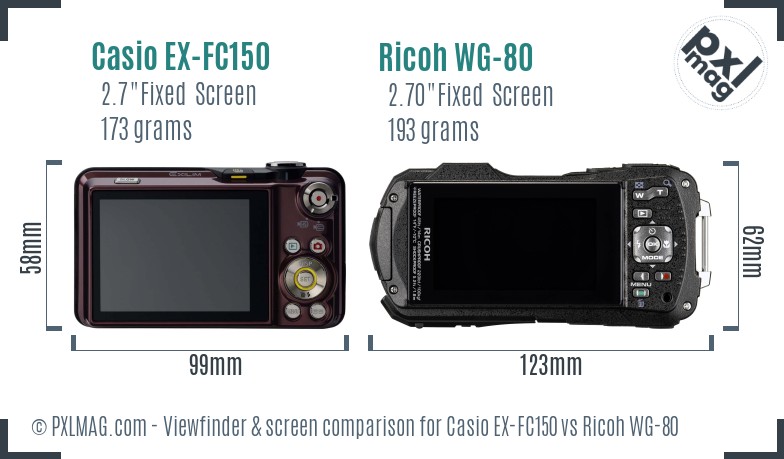 Casio EX-FC150 vs Ricoh WG-80 Screen and Viewfinder comparison