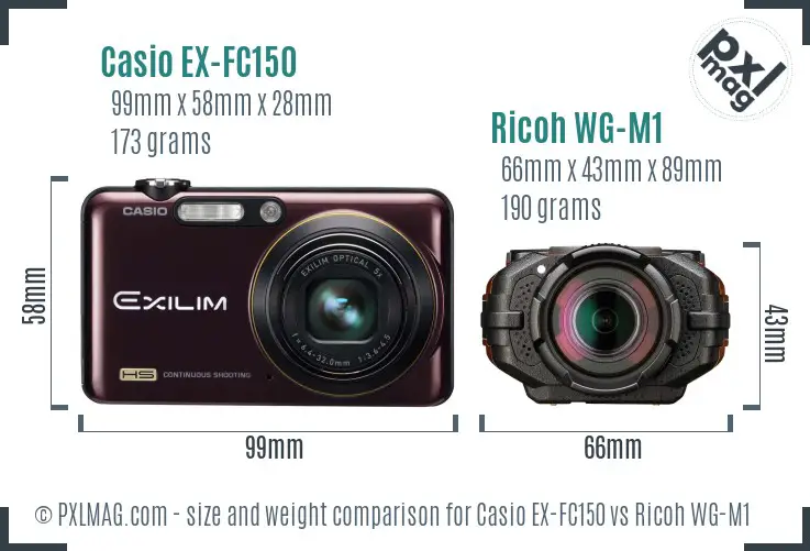 Casio EX-FC150 vs Ricoh WG-M1 size comparison