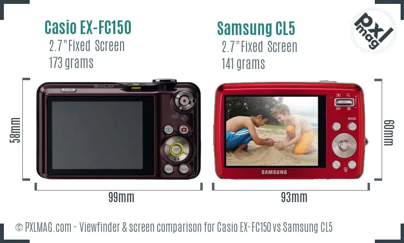 Casio EX-FC150 vs Samsung CL5 Screen and Viewfinder comparison