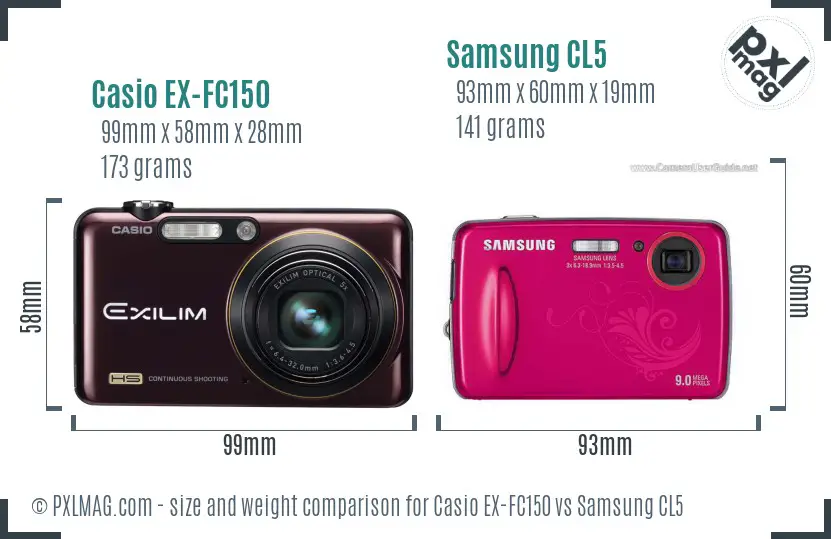 Casio EX-FC150 vs Samsung CL5 size comparison