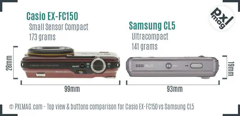 Casio EX-FC150 vs Samsung CL5 top view buttons comparison