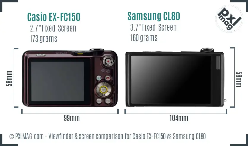 Casio EX-FC150 vs Samsung CL80 Screen and Viewfinder comparison