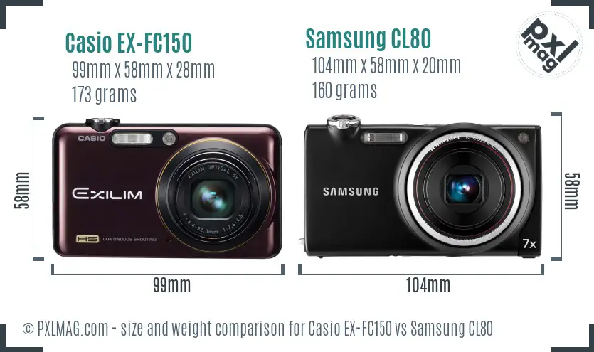 Casio EX-FC150 vs Samsung CL80 size comparison