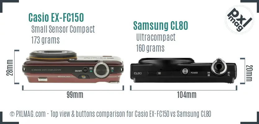 Casio EX-FC150 vs Samsung CL80 top view buttons comparison