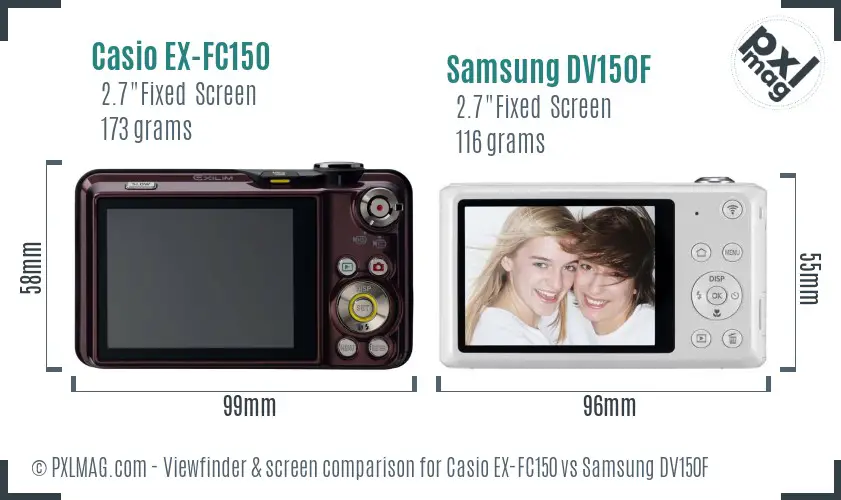 Casio EX-FC150 vs Samsung DV150F Screen and Viewfinder comparison