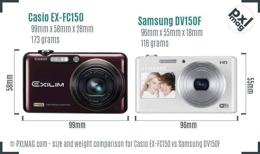 Casio EX-FC150 vs Samsung DV150F size comparison