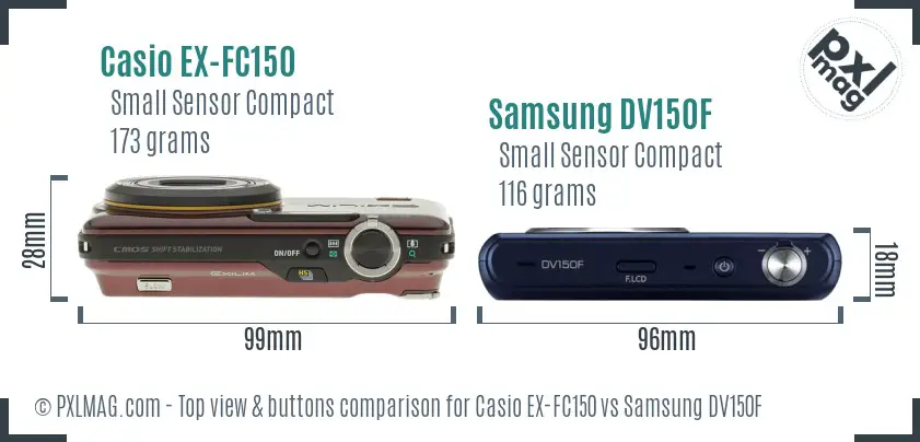 Casio EX-FC150 vs Samsung DV150F top view buttons comparison