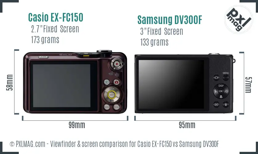 Casio EX-FC150 vs Samsung DV300F Screen and Viewfinder comparison