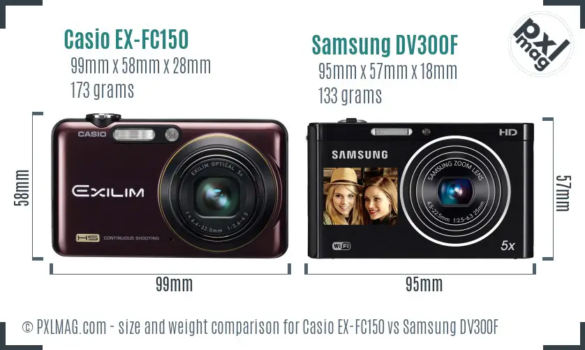 Casio EX-FC150 vs Samsung DV300F size comparison