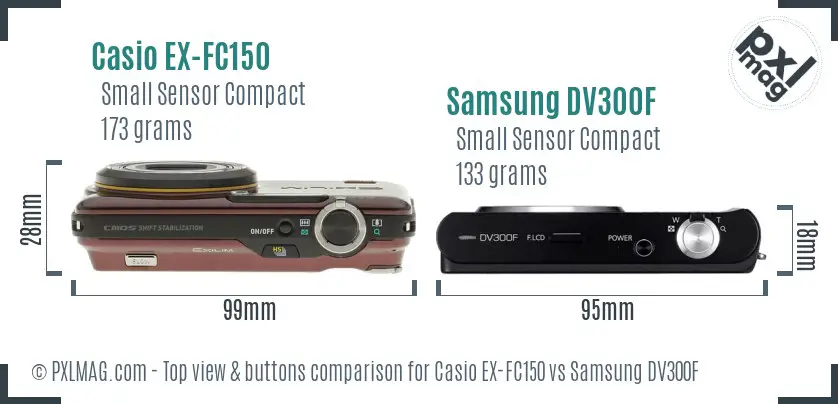 Casio EX-FC150 vs Samsung DV300F top view buttons comparison