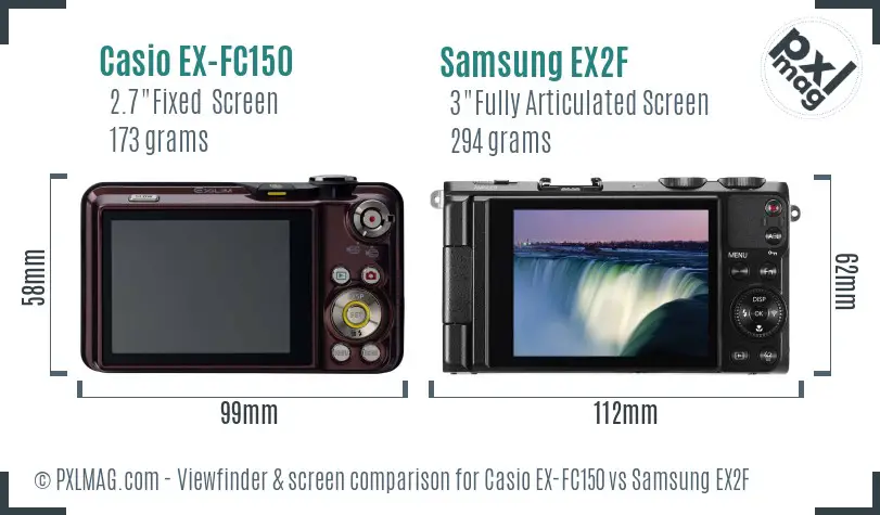 Casio EX-FC150 vs Samsung EX2F Screen and Viewfinder comparison
