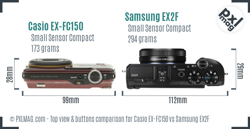 Casio EX-FC150 vs Samsung EX2F top view buttons comparison