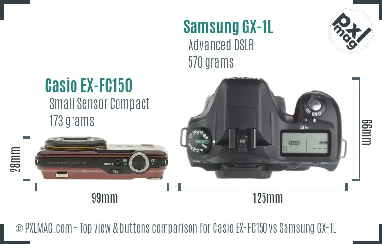 Casio EX-FC150 vs Samsung GX-1L top view buttons comparison