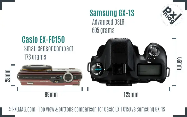Casio EX-FC150 vs Samsung GX-1S top view buttons comparison