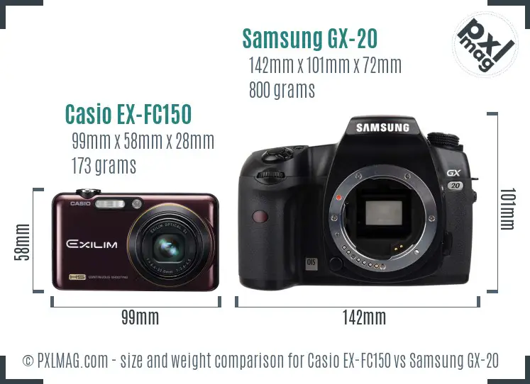 Casio EX-FC150 vs Samsung GX-20 size comparison