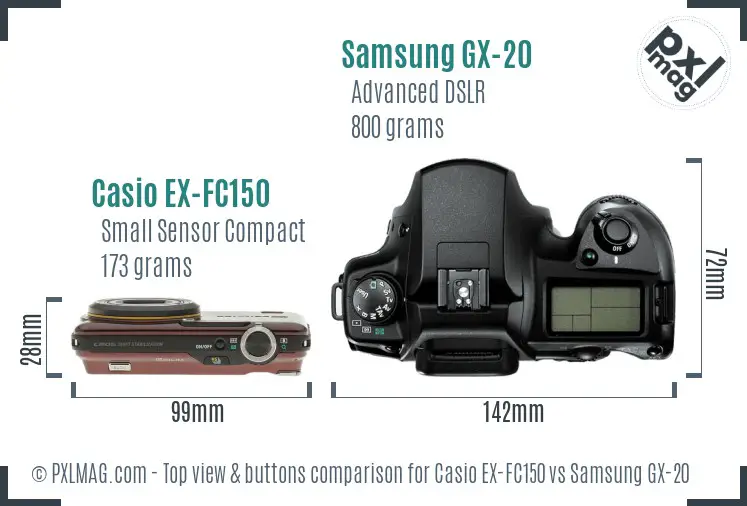 Casio EX-FC150 vs Samsung GX-20 top view buttons comparison