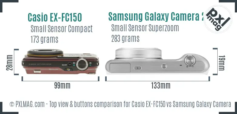 Casio EX-FC150 vs Samsung Galaxy Camera 2 top view buttons comparison Casio EX-FC150 vs Samsung Galaxy Camera 2 top view buttons comparison
