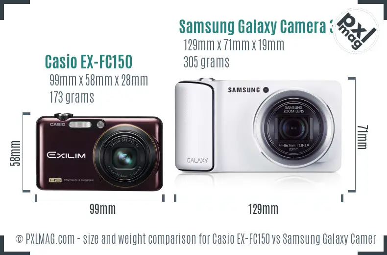 Casio EX-FC150 vs Samsung Galaxy Camera 3G size comparison Casio EX-FC150 vs Samsung Galaxy Camera 3G size comparison
