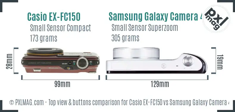 Casio EX-FC150 vs Samsung Galaxy Camera 4G top view buttons comparison